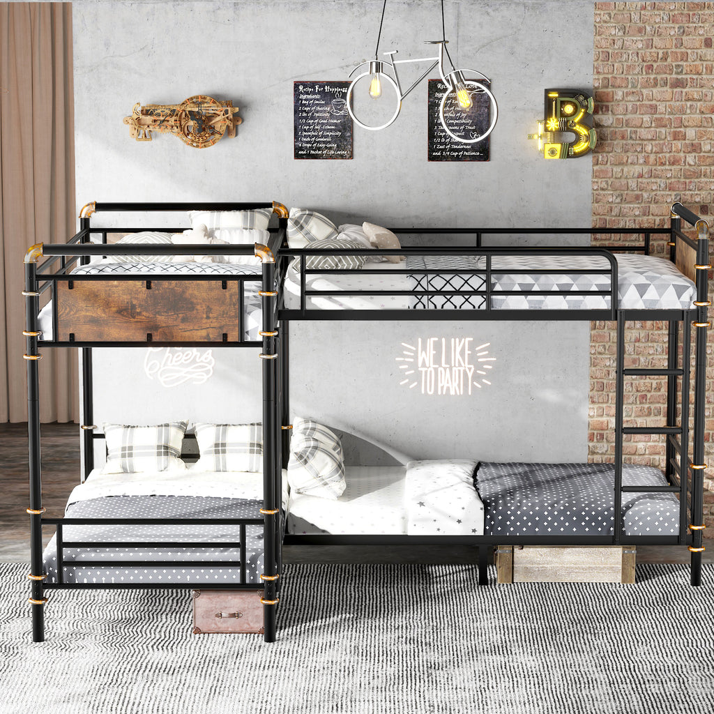 Quad Metal Bunk Bed — Heavy‑Duty Twin Frames, Converts to 3 Twins, Detachable Triple Bunk (Black) - LuxeHome Furniture