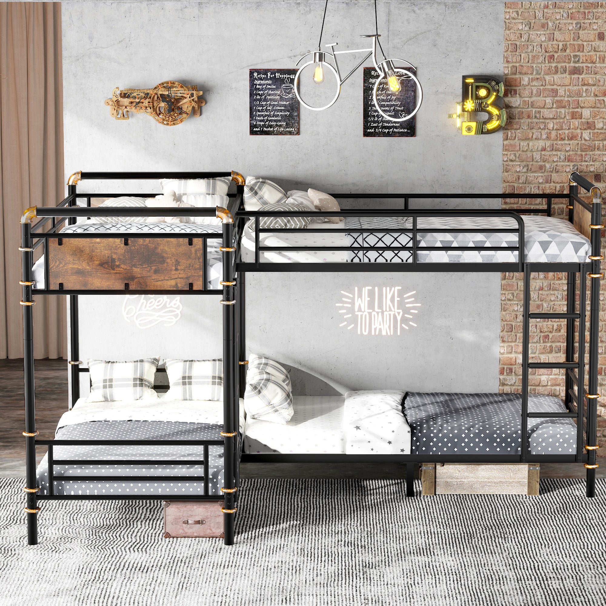 Quad Metal Bunk Bed — Heavy‑Duty Twin Frames, Converts to 3 Twins, Detachable Triple Bunk (Black) - LuxeHome Furniture
