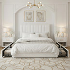 (Full/Queen/King) Velvet Upholstered Storage Bed — Vertical Channel Adjustable Headboard, 4 Under‑Bed Drawers, Mattress‑Ready Slat - LuxeHome Furniture