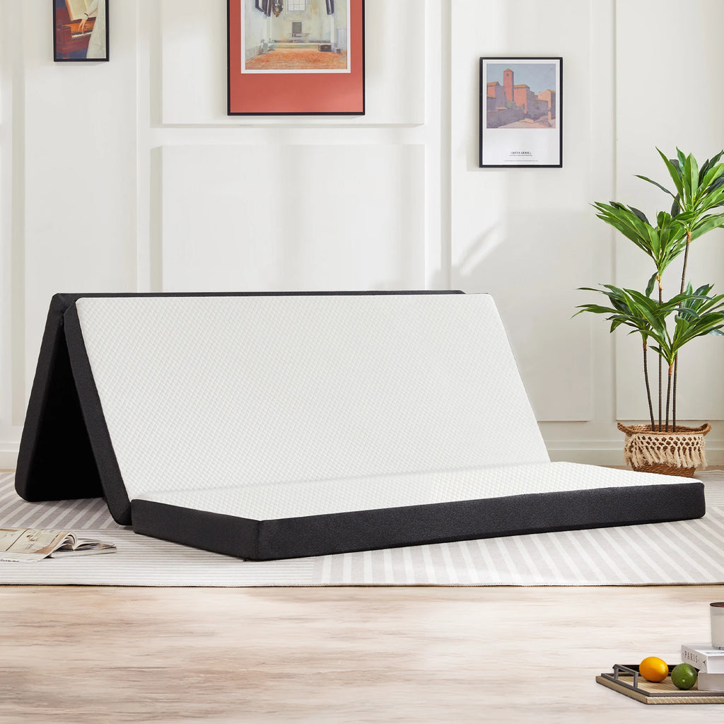 (All Sizes) 3–4" Tri‑Fold Memory Foam Mattress — Soft, Portable Floor Bed with Washable Cover for Travel & Yoga - LuxeHome Furniture