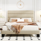 (Full/Queen/King) Fabric Platform Bed with Headboard — Reinforced Wooden Slat Support, Mattress‑Ready Panel Bed Foundation - LuxeHome Furniture