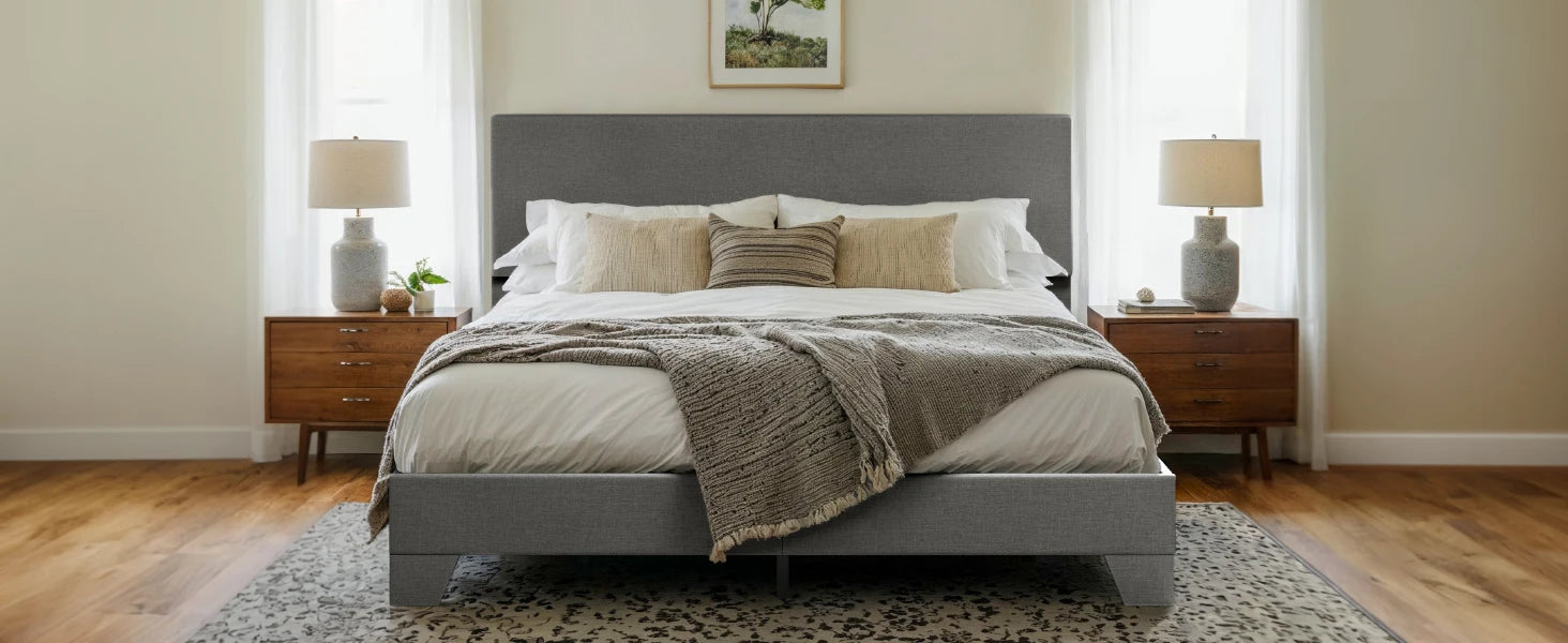 (King/Queen/Full) Upholstered Bed Frame with Adjustable Headboard — Soft Linen Fabric, Reinforced Support, and Noise-Free Design - LuxeHome Furniture