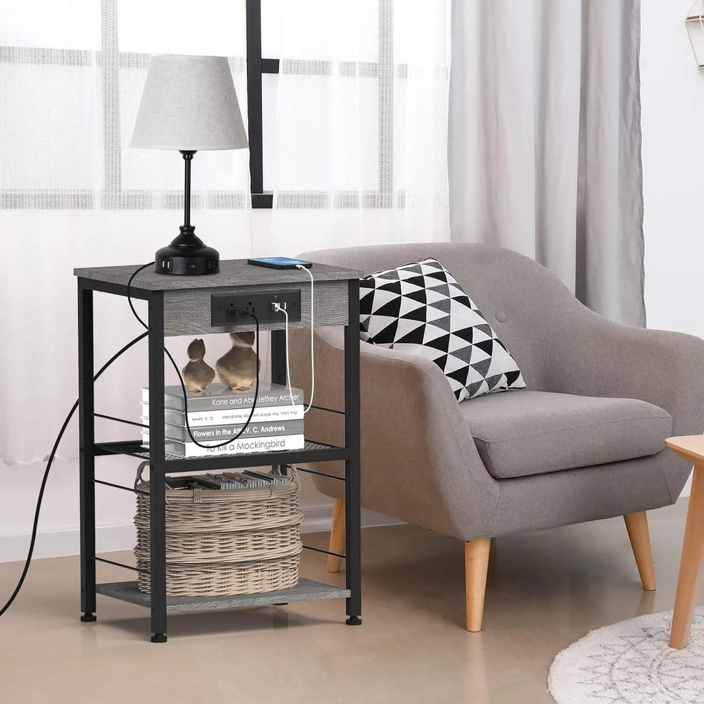 "3-Tier Bedside Table with Charging Station – USB Port and Socket for Convenient Living Room Storage" - LuxeHome Furniture