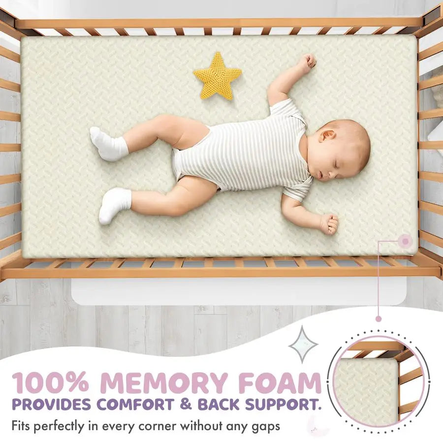 Crib Mattress Topper – Memory Foam, Waterproof & Breathable with Soft Washable Cover Fits Standard Cribs & Toddler Beds - LuxeHome Furniture