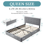 (King/Queen/Full) Platform Storage Bed Adjustable Headboard, 4 Under‑Bed Drawers, Square Stitch Button‑Tufted Upholstery - LuxeHome Furniture