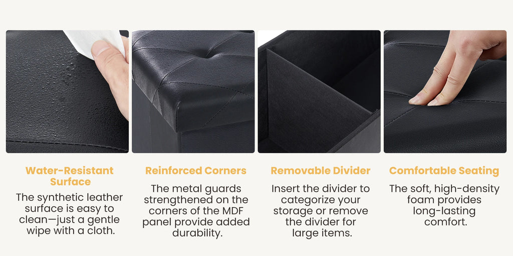 " Leather Folding Ottoman Storage Bench – Multi-Functional Footstool and Toy Box with 660 lbs Capacity for Living Room and Bedroom" - LuxeHome Furniture