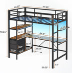 Twin Loft Bed with L‑Shaped Desk — LED Lights, Charging Station, 3 Shelves & 3 Fabric Drawers - LuxeHome Furniture