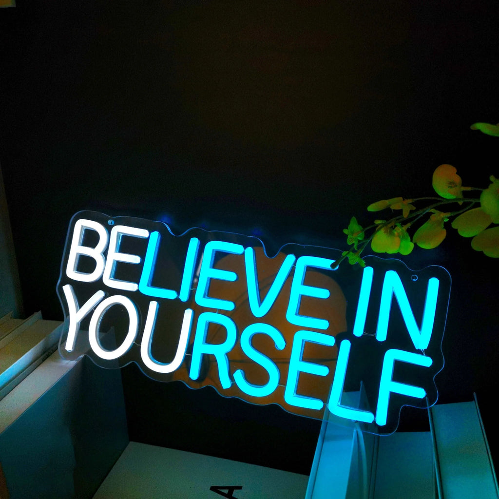 "Believe in Yourself LED Neon Sign – Dimmable Wall Decor for Office, Bedroom, Hotel, Restaurant, and Party Decorations - USB Powered" - LuxeHome Furniture
