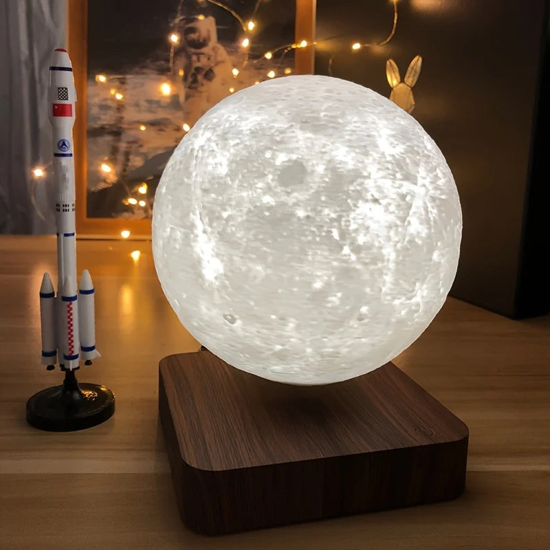 "Magnetic Floating Rotating Moon Lamp with Wooden Base — 3‑Color LED 3D Print Night Light, Unique Gift for Home & Room" - LuxeHome Furniture