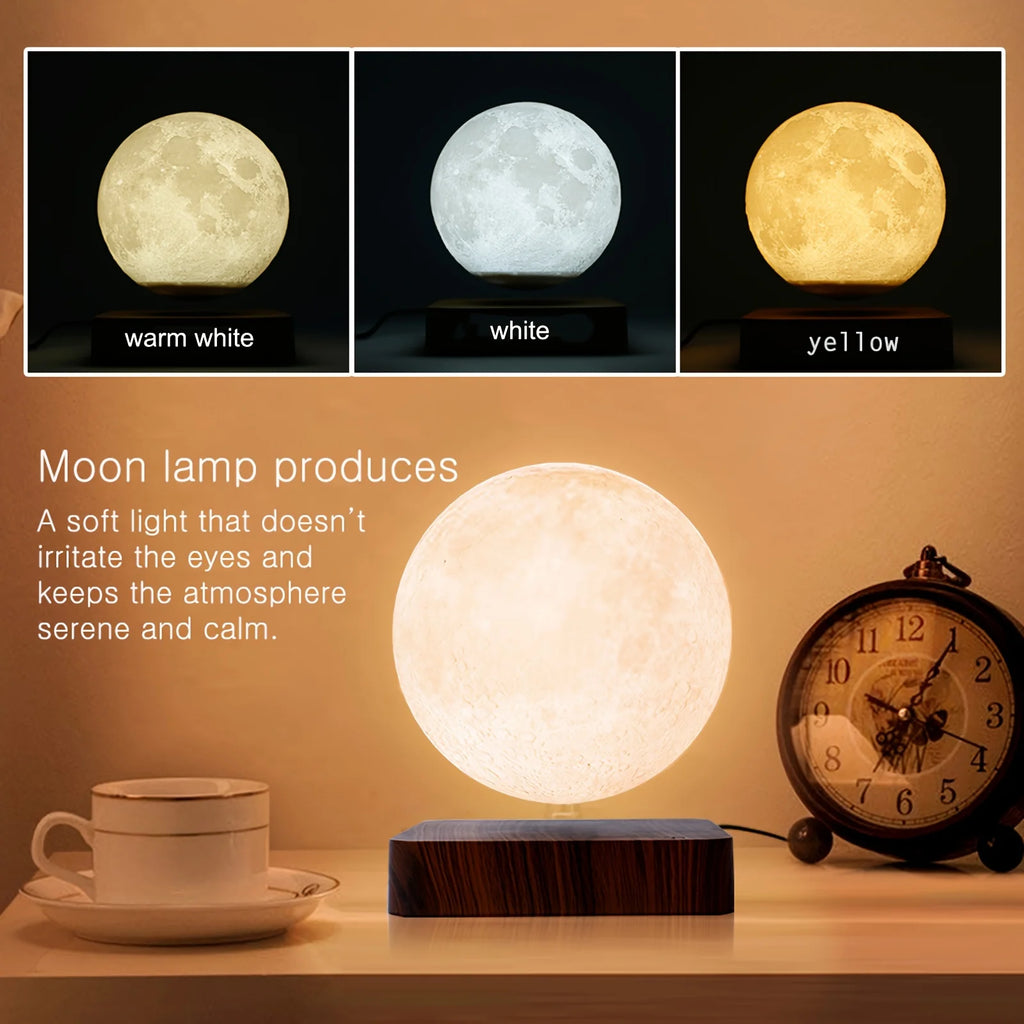 "Magnetic Floating Rotating Moon Lamp with Wooden Base — 3‑Color LED 3D Print Night Light, Unique Gift for Home & Room" - LuxeHome Furniture