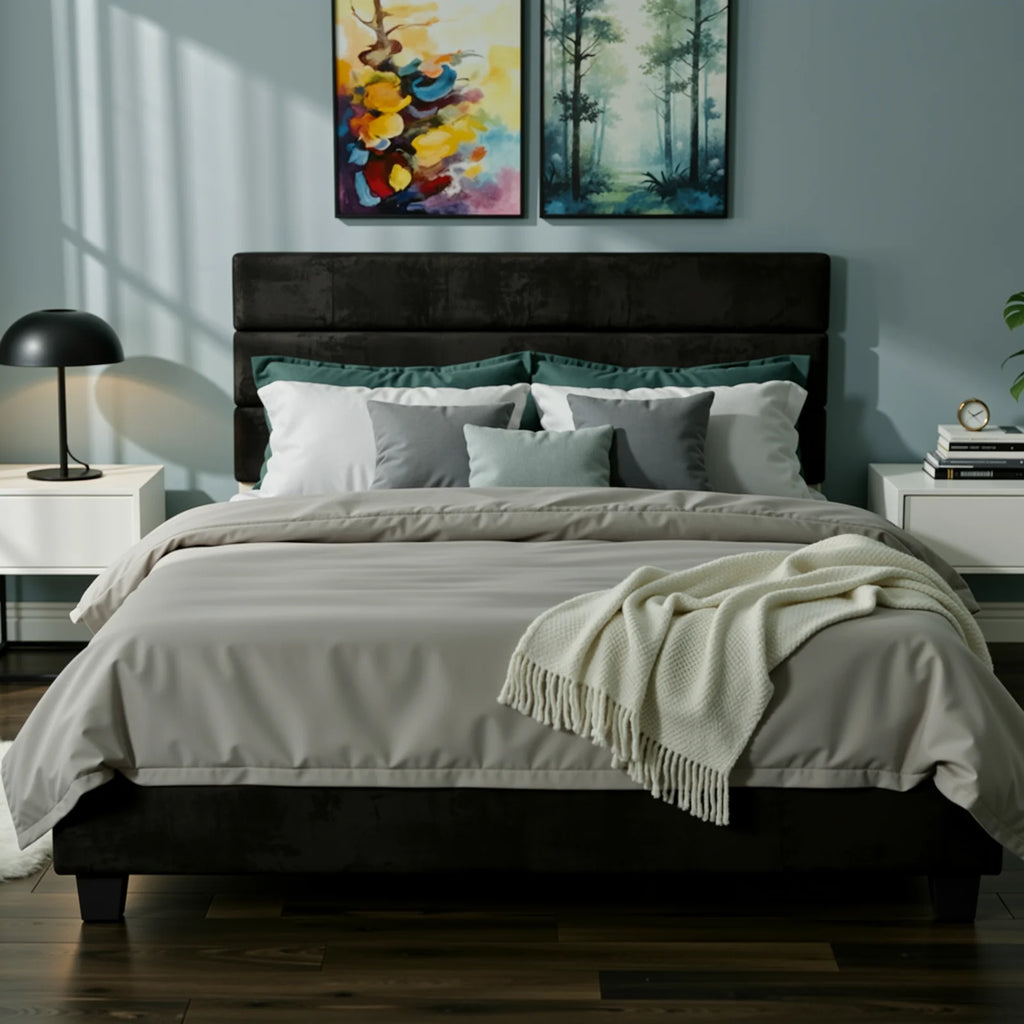 (All sizes) Upholstered Bed Frame Adjustable Headboard, Sturdy Wood Slats Support, No Box Spring Needed - LuxeHome Furniture
