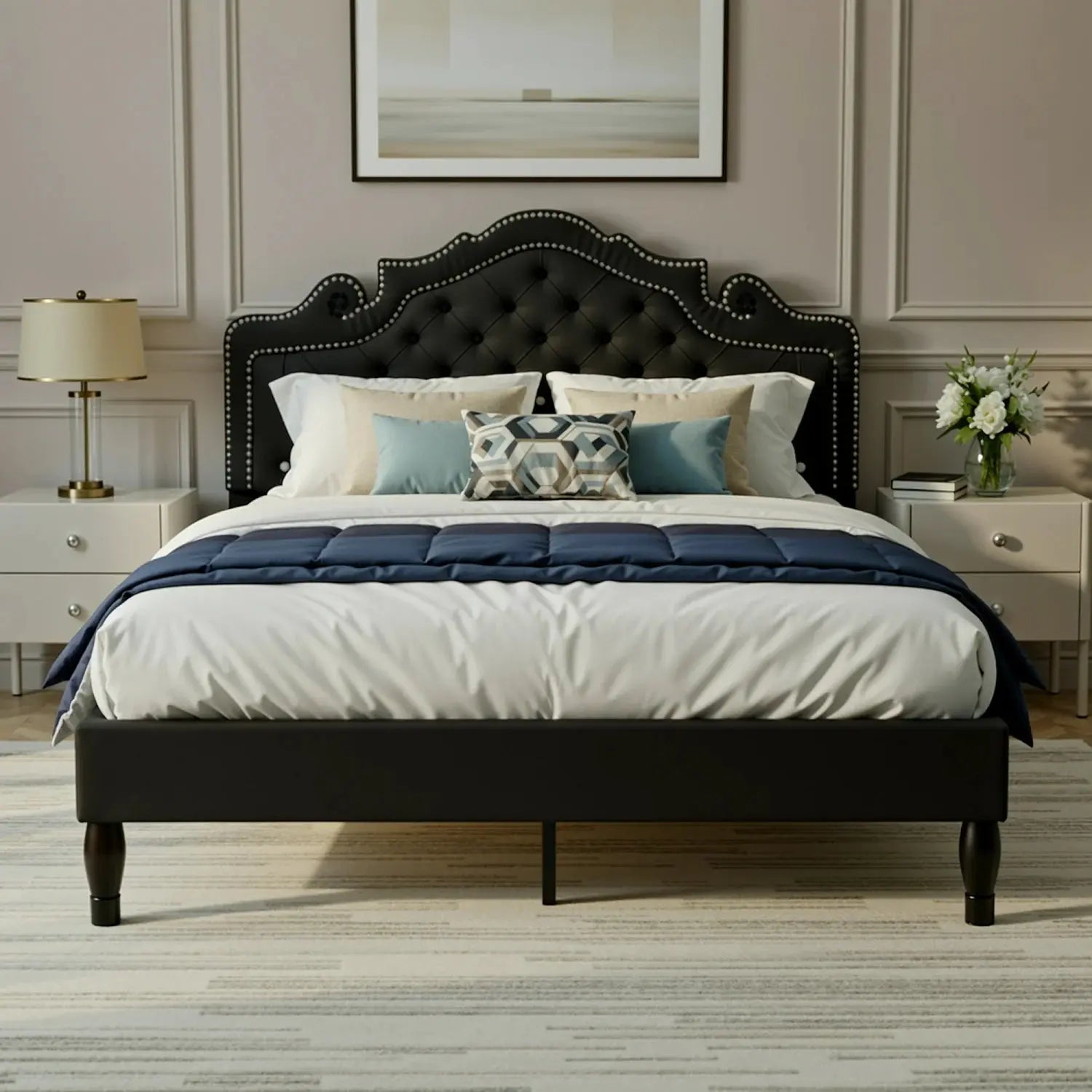 (Full/Queen/King) Upholstered Platform Bed with Adjustable Tiara Headboard, Diamond Tufted - LuxeHome Furniture