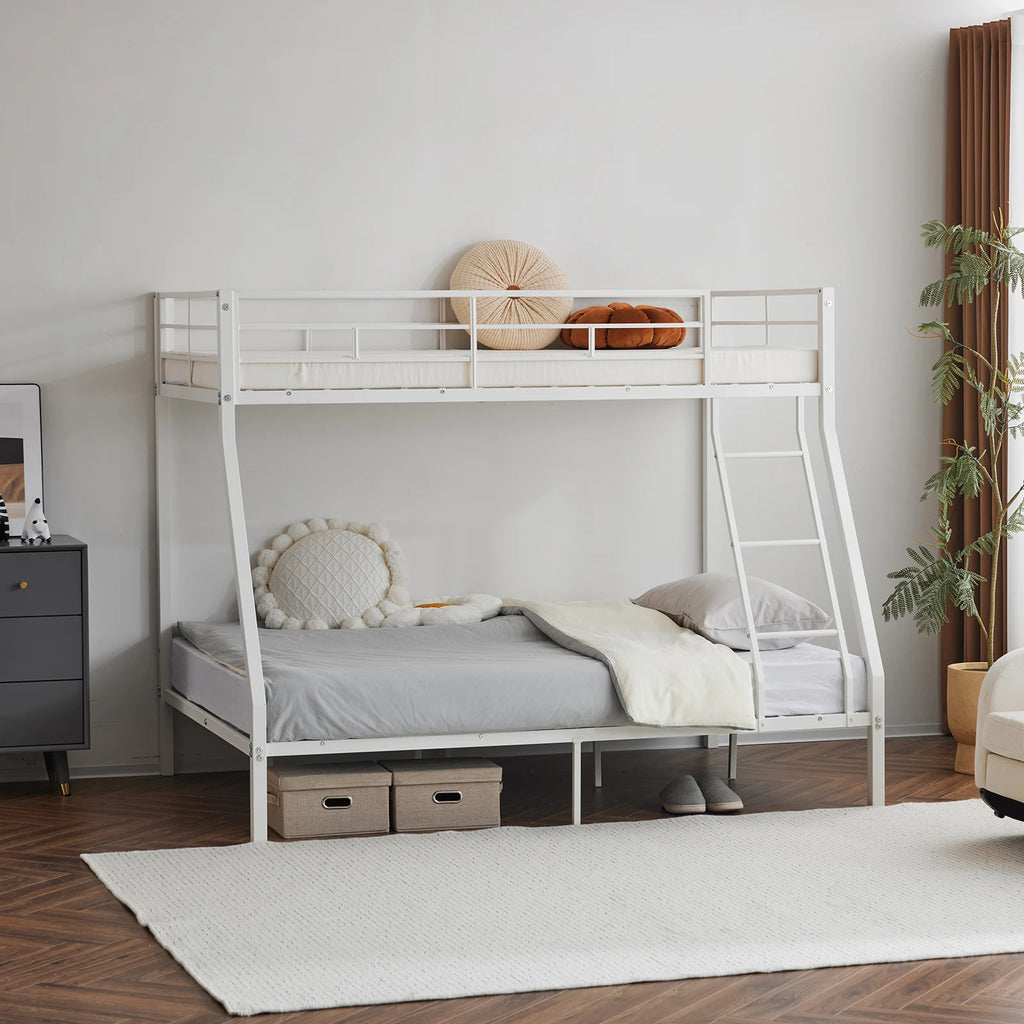 Twin‑over‑Full Metal Bunk Bed — Heavy‑Duty, Full Guardrail & Ladder, Under‑Bed Storage - LuxeHome Furniture