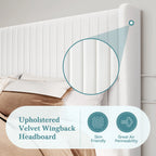 (Full/Queen/King) Velvet Upholstered Bed Frame — Vertical‑Channel Tufted Wingback Headboard, Wooden Slat Support - LuxeHome Furniture