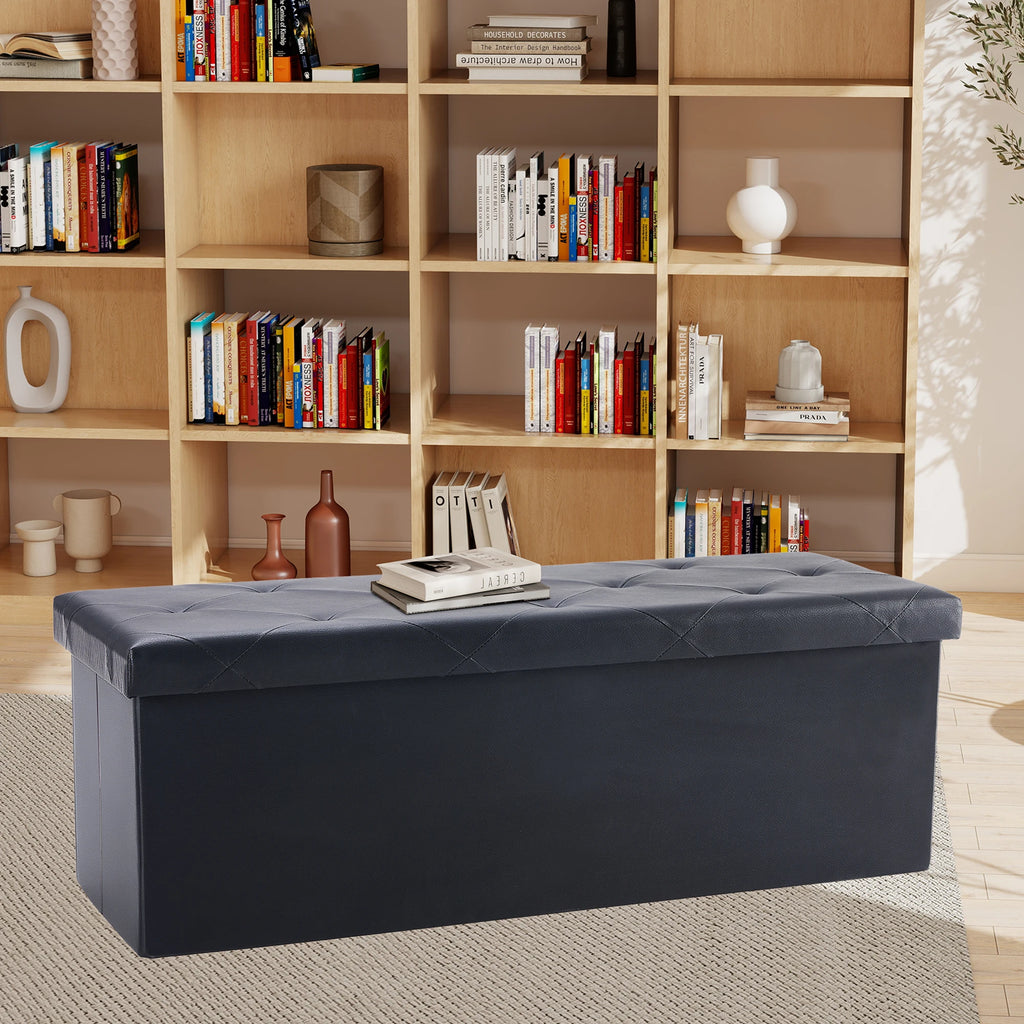 " Leather Folding Ottoman Storage Bench – Multi-Functional Footstool and Toy Box with 660 lbs Capacity for Living Room and Bedroom" - LuxeHome Furniture