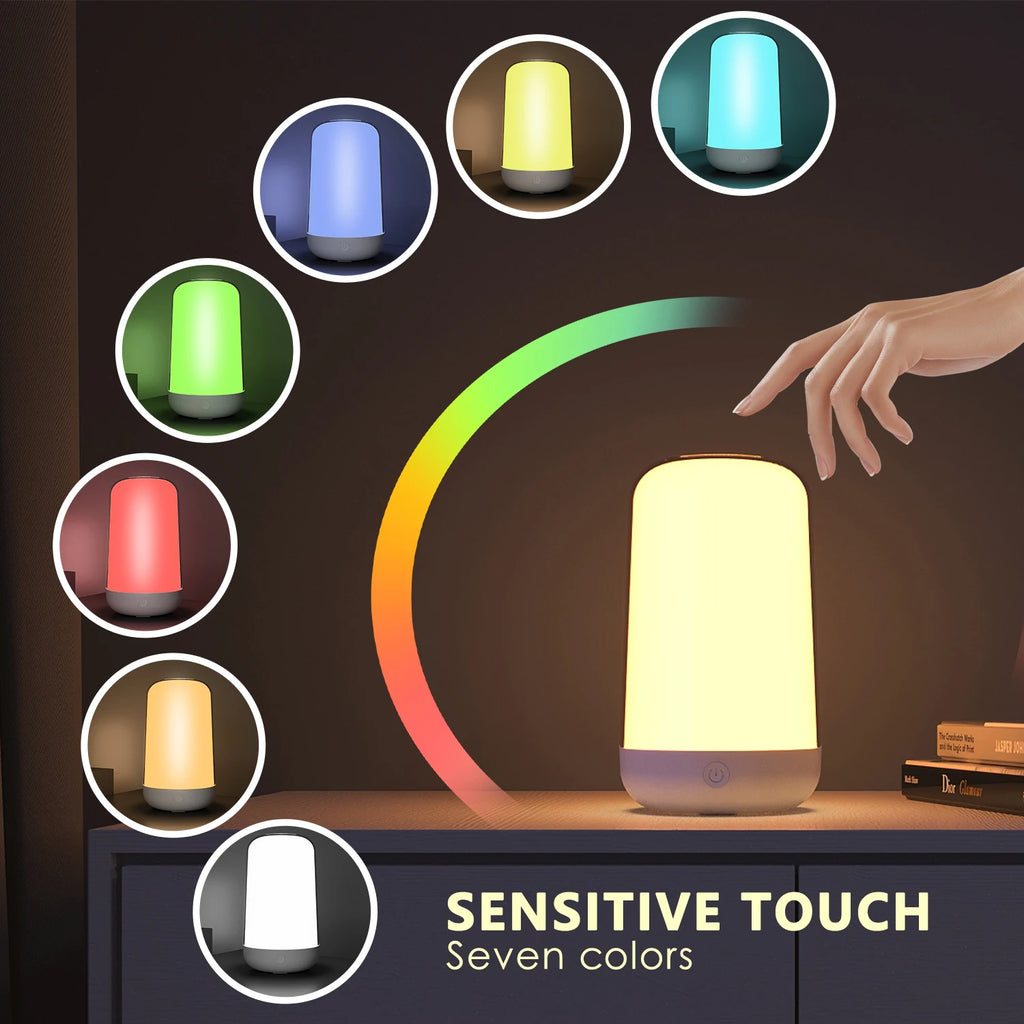 "Smart Touch RGB Bedside Lamp — Dimmable Rechargeable LED Night Light for Bedroom, Kids, Desk & Camping" - LuxeHome Furniture
