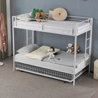 Twin‑over‑Twin Bunk Bed with Trundle — Triple Bunk Setup, Metal Frame, Dual Side Ladders & Guardrails - LuxeHome Furniture