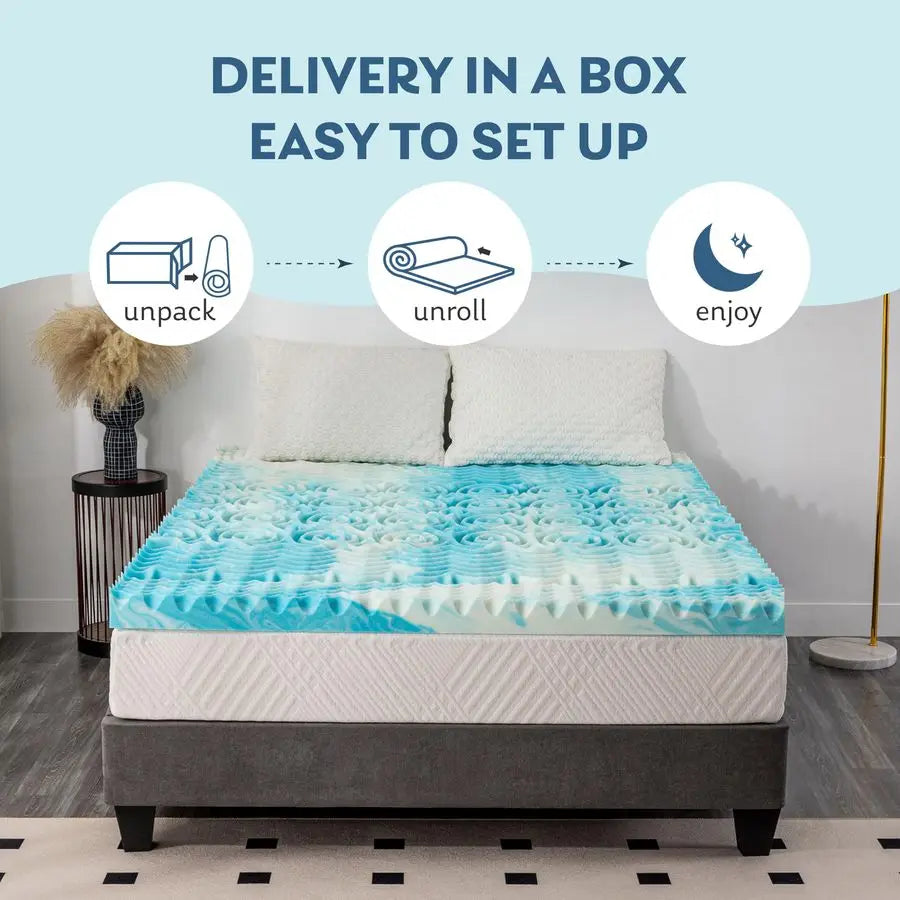 5-Zone Queen Memory Foam Mattress Topper – Gel Infused for Pressure Relief, CertiPUR-US Certified, Enhanced Support Design - LuxeHome Furniture