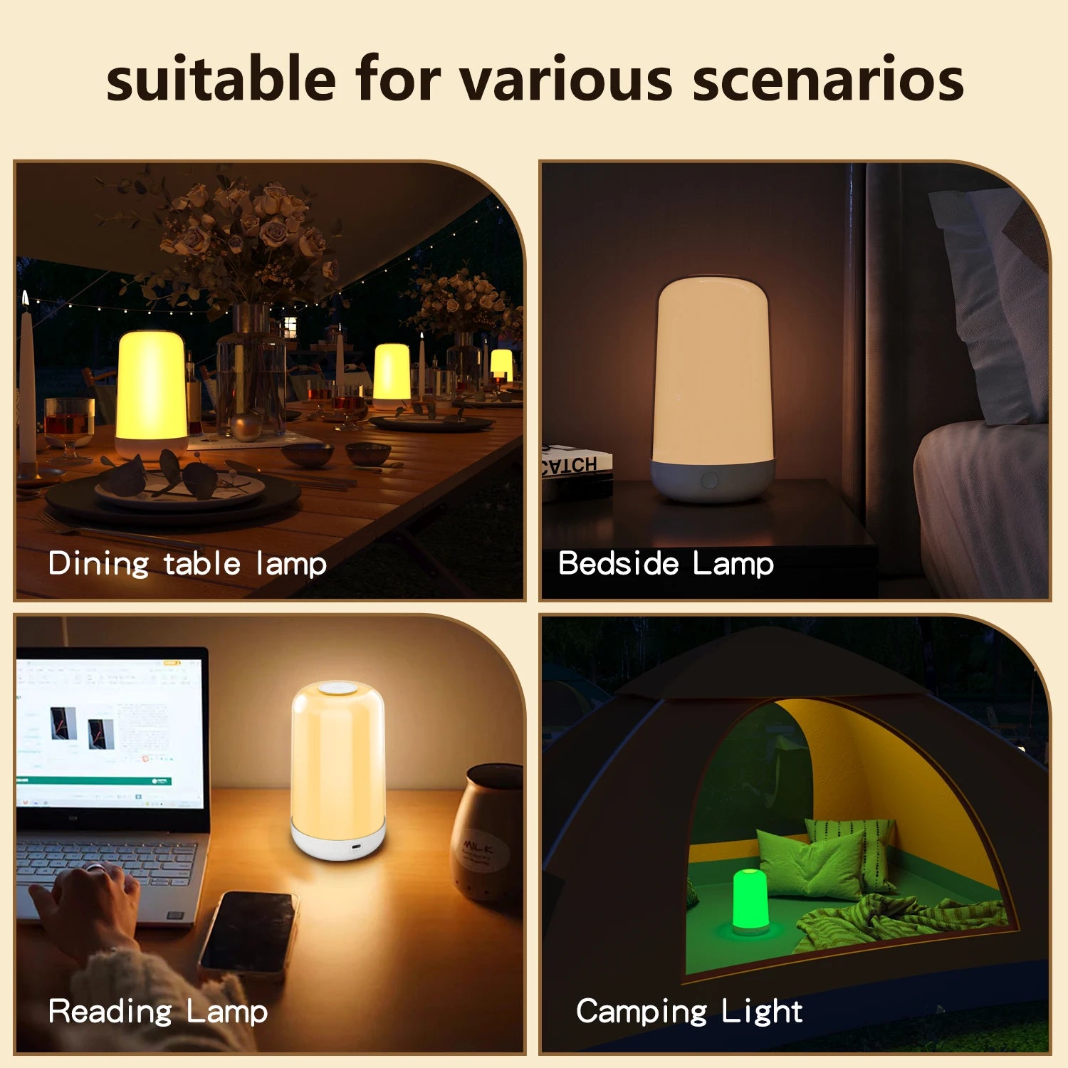 "Smart Touch RGB Bedside Lamp — Dimmable Rechargeable LED Night Light for Bedroom, Kids, Desk & Camping" - LuxeHome Furniture