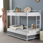 Twin‑over‑Twin Bunk Bed with Trundle — Triple Bunk Setup, Metal Frame, Dual Side Ladders & Guardrails - LuxeHome Furniture