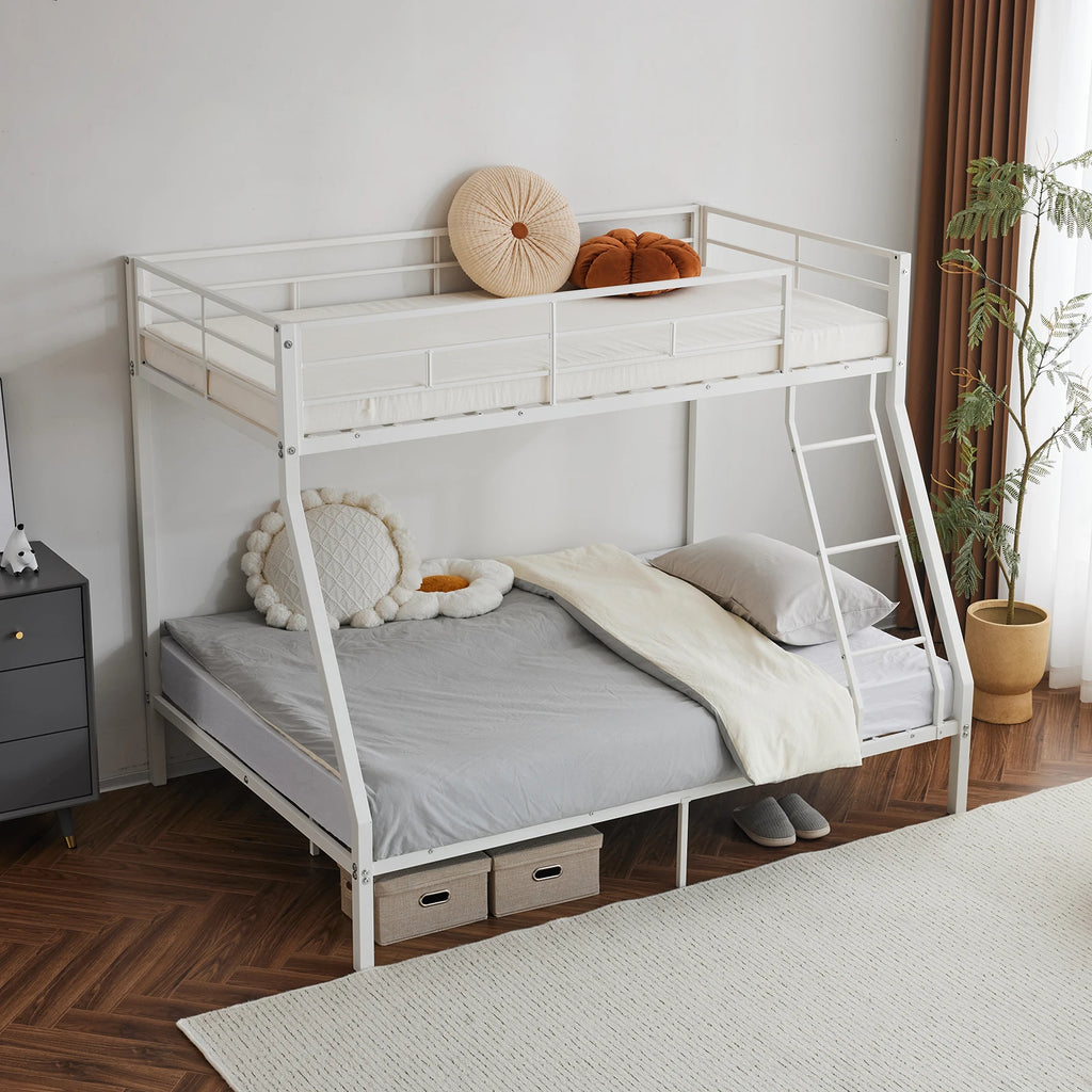 Twin‑over‑Full Metal Bunk Bed — Heavy‑Duty, Full Guardrail & Ladder, Under‑Bed Storage - LuxeHome Furniture