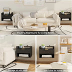 "Set of 2 Wall-Mounted Floating Nightstands with Charging Station and Drawer – Minimalist Wooden Bedside Tables in Black for Bedroom" - LuxeHome Furniture