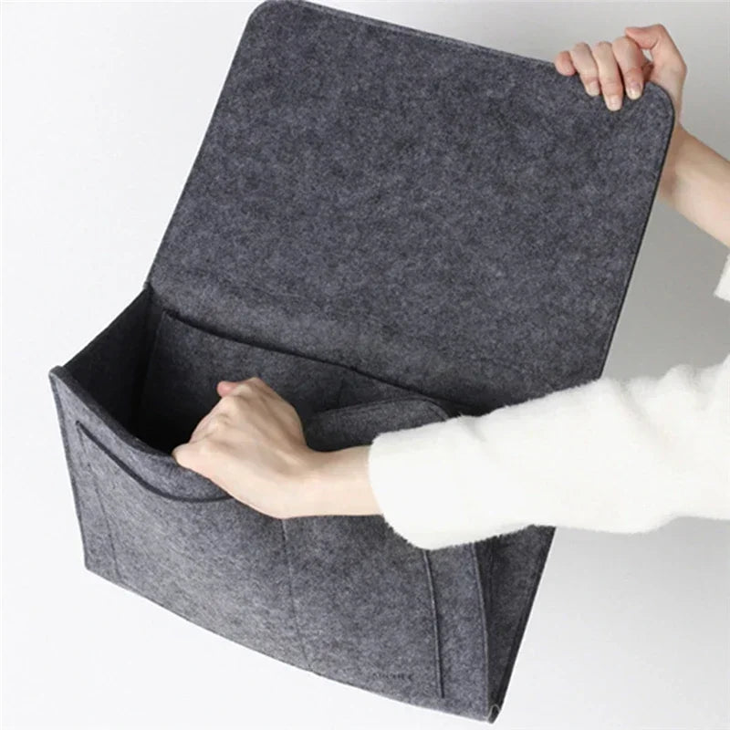 "Multi‑Pocket Felt Bedside Organizer — Hanging Bedside & Sofa Side Pouch for Phones, Remotes & Books" - LuxeHome Furniture