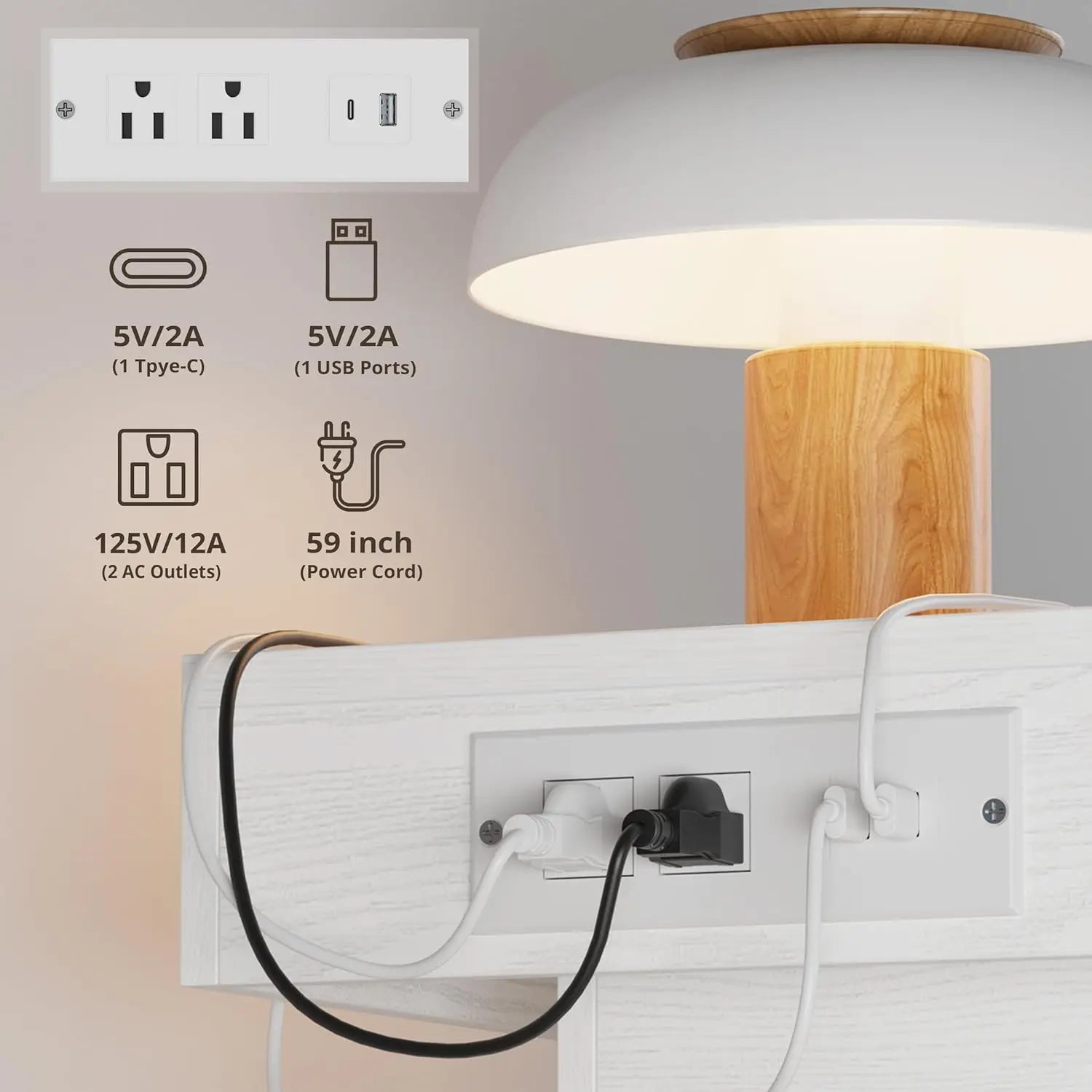 "Modern Night Stand with Charging Station – LED Light and Drawers for Bedroom or End Table Use" - LuxeHome Furniture