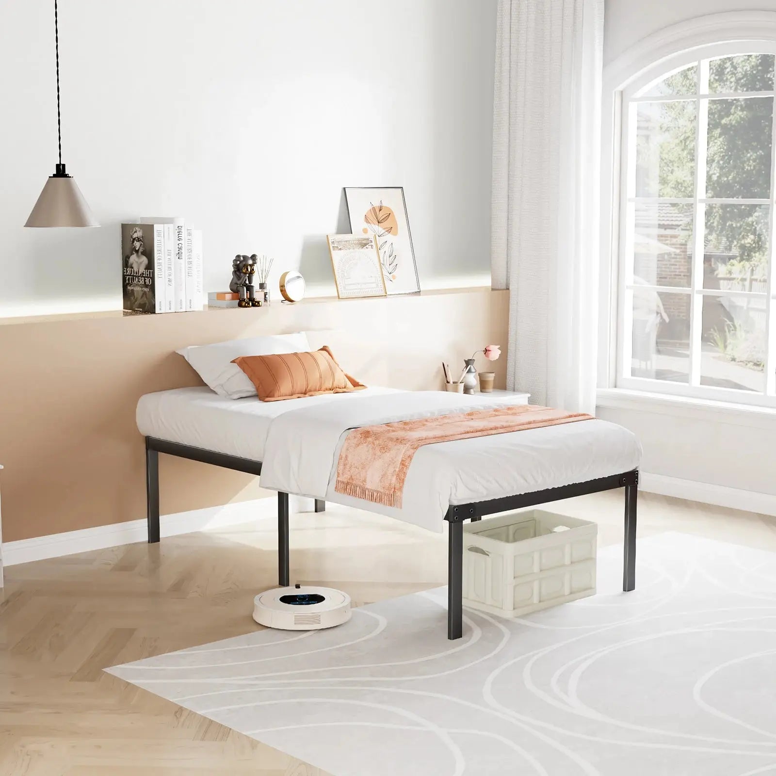 (Twin/Full/Queen/King) Sturdy Metal Bed Frame with Storage Drawer Space with Steel Slats for 350 lb Support - LuxeHome Furniture