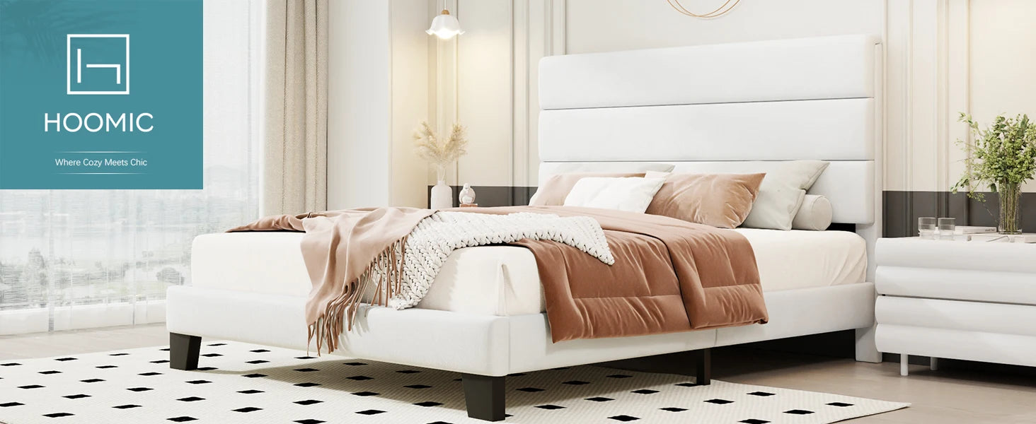(All sizes) Upholstered Bed Frame Adjustable Headboard, Sturdy Wood Slats Support, No Box Spring Needed - LuxeHome Furniture