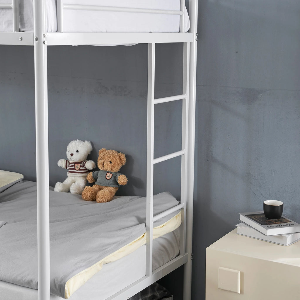 Twin‑over‑Twin Bunk Bed with Trundle — Triple Bunk Setup, Metal Frame, Dual Side Ladders & Guardrails - LuxeHome Furniture