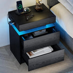 "Modern Night Stand with Charging Station – LED Light and Drawers for Bedroom or End Table Use" - LuxeHome Furniture