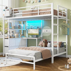 Twin XL‑over‑Twin Bunk Bed with L‑Shaped Desk — 5 Drawers, 2 Shelves & LED Lights - LuxeHome Furniture
