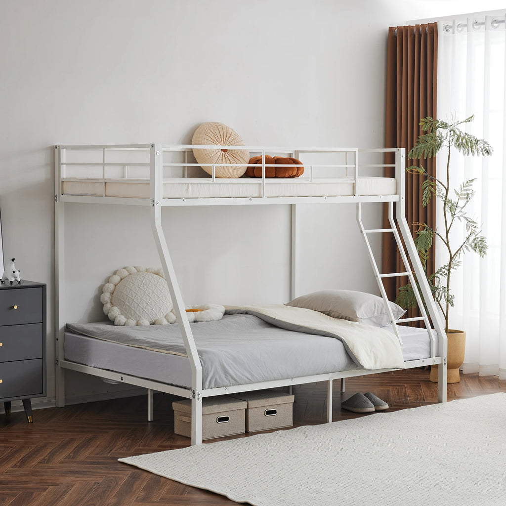 Twin‑over‑Full Metal Bunk Bed — Heavy‑Duty, Full Guardrail & Ladder, Under‑Bed Storage - LuxeHome Furniture