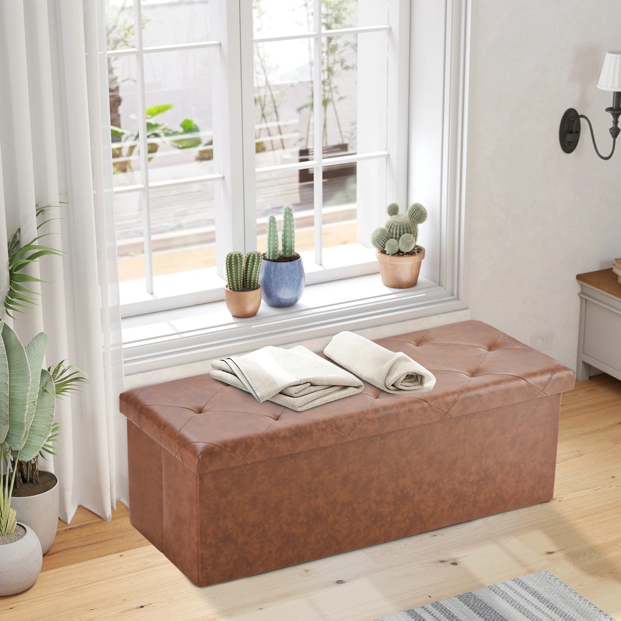 " Leather Folding Ottoman Storage Bench – Multi-Functional Footstool and Toy Box with 660 lbs Capacity for Living Room and Bedroom" - LuxeHome Furniture