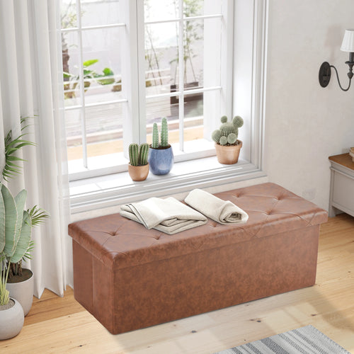 " Leather Folding Ottoman Storage Bench – Multi-Functional Footstool and Toy Box with 660 lbs Capacity for Living Room and Bedroom" - LuxeHome Furniture
