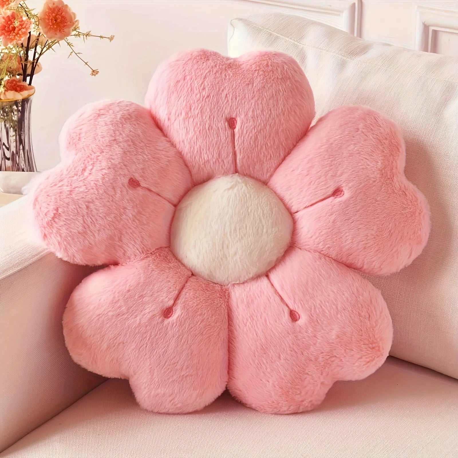 Soft Plush Daisy Flower Throw Pillow - Cozy Decorative Cushion for Bed & Sofa, White/Pink, Adorable Floral Desig - LuxeHome Furniture