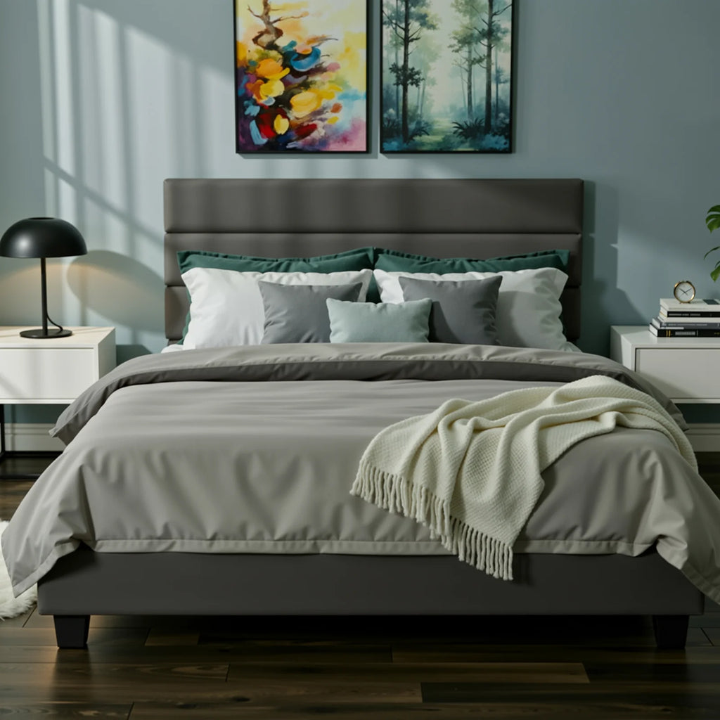 (All sizes) Upholstered Bed Frame Adjustable Headboard, Sturdy Wood Slats Support, No Box Spring Needed - LuxeHome Furniture