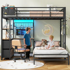 Twin XL‑over‑Twin Bunk Bed with L‑Shaped Desk — 5 Drawers, 2 Shelves & LED Lights - LuxeHome Furniture