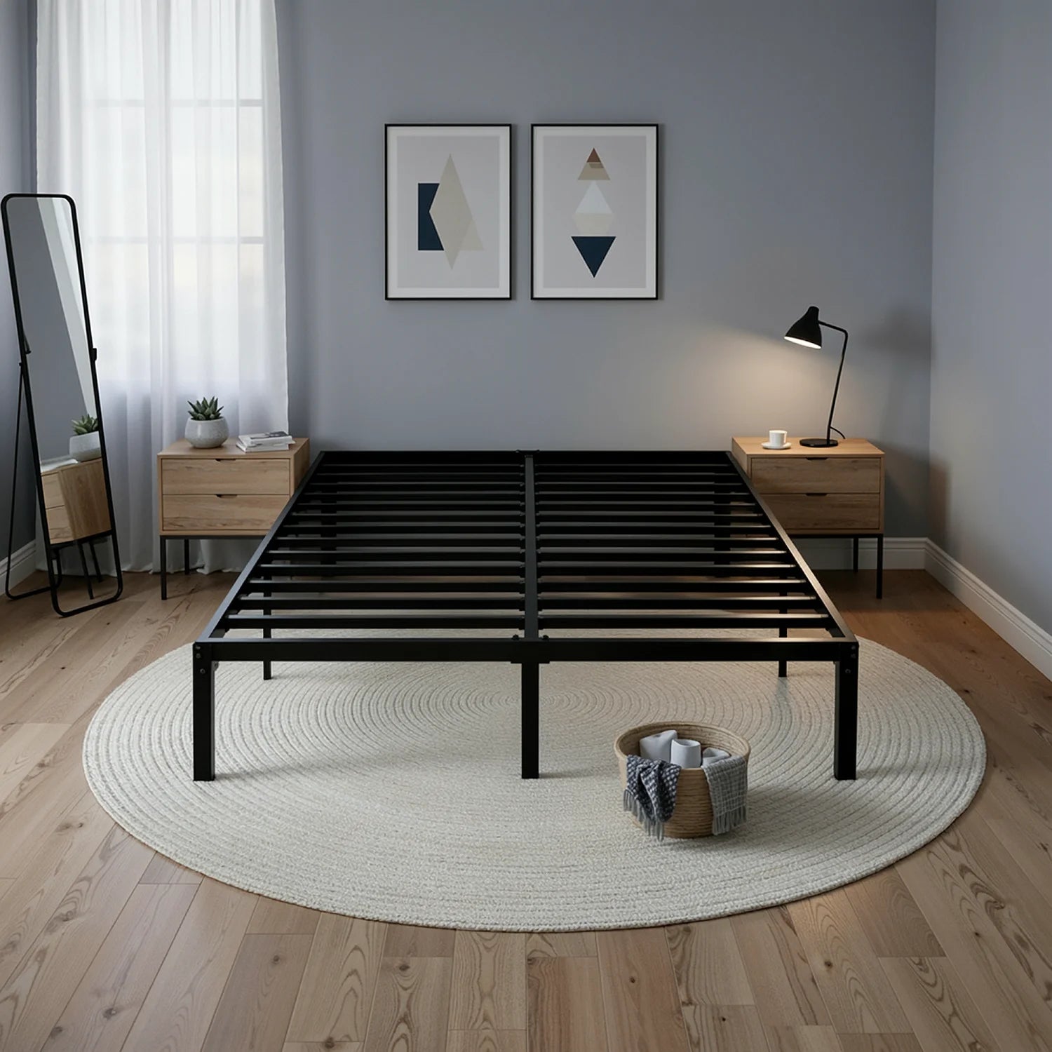 (All Sizes) Sturdy Metal Bed Frame — 14" Under‑Bed Storage, No Box Spring Required, Quick Tool‑Free Assembly - LuxeHome Furniture