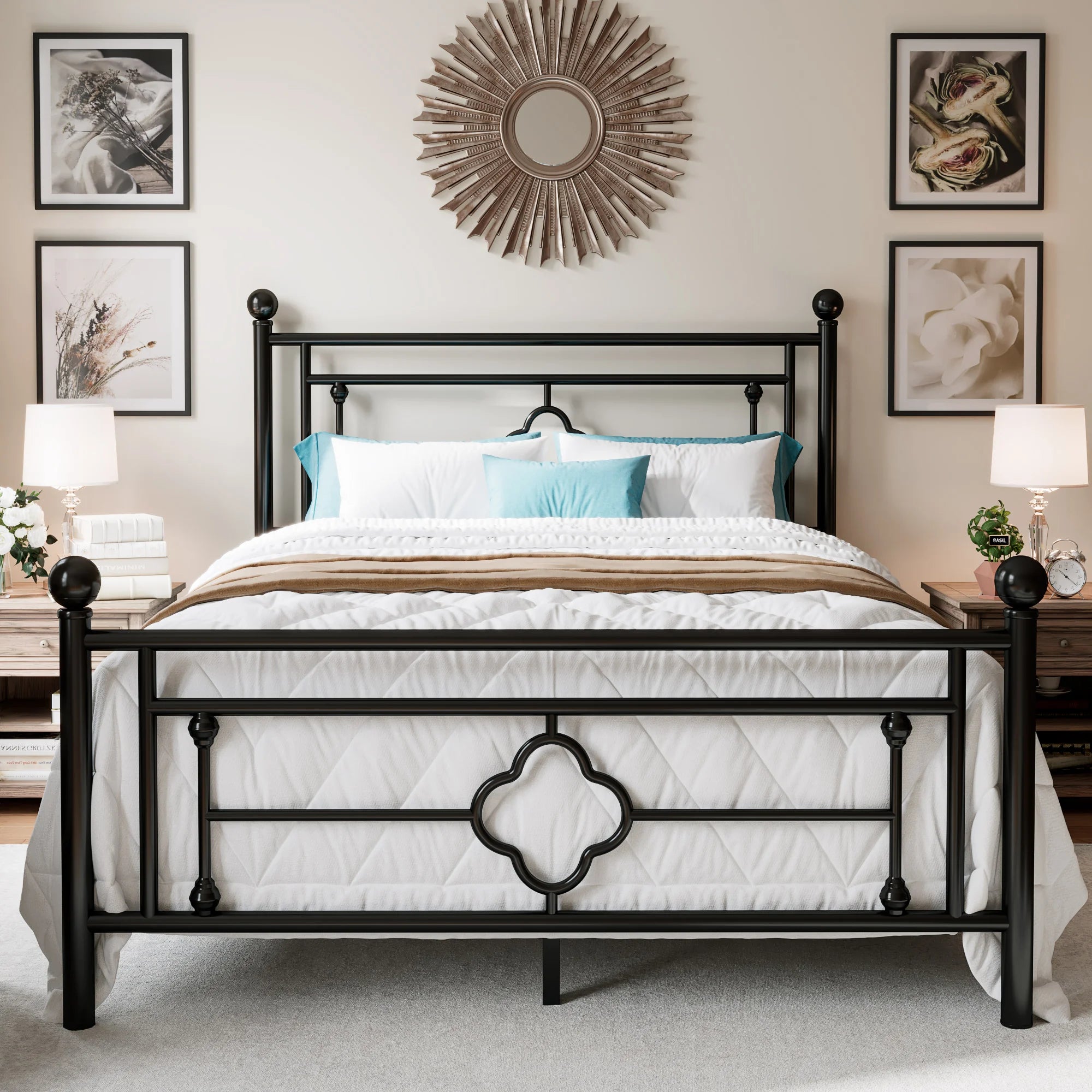 (All Size)14 Inch Metal Platform Bed Frame, Vintage Victorian Style, Headboard and Footboard - LuxeHome Furniture