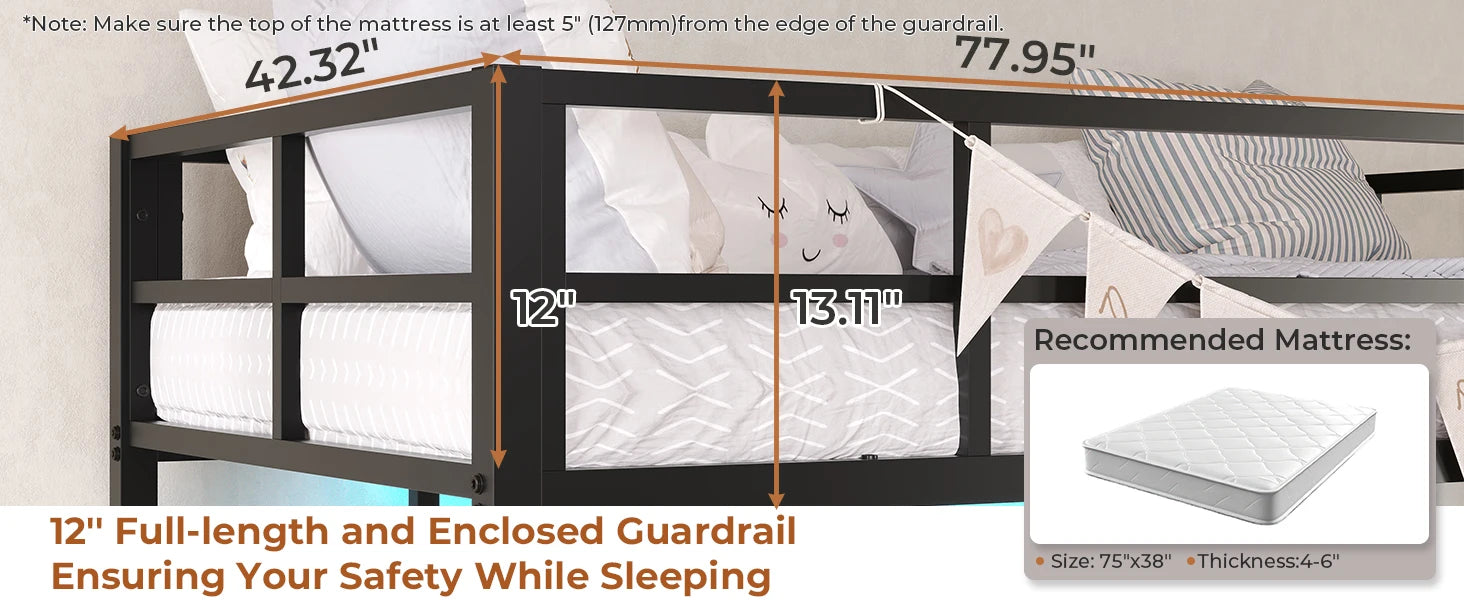 Twin Loft Bed with L‑Shaped Desk — LED Lights, Charging Station, 3 Shelves & 3 Fabric Drawers - LuxeHome Furniture