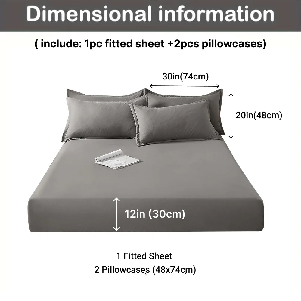 "3‑Piece Cotton Fitted Sheet Set — 1 Deep‑Pocket Fitted Sheet + 2 Pillowcases, Breathable & Soft Bedding" - LuxeHome Furniture