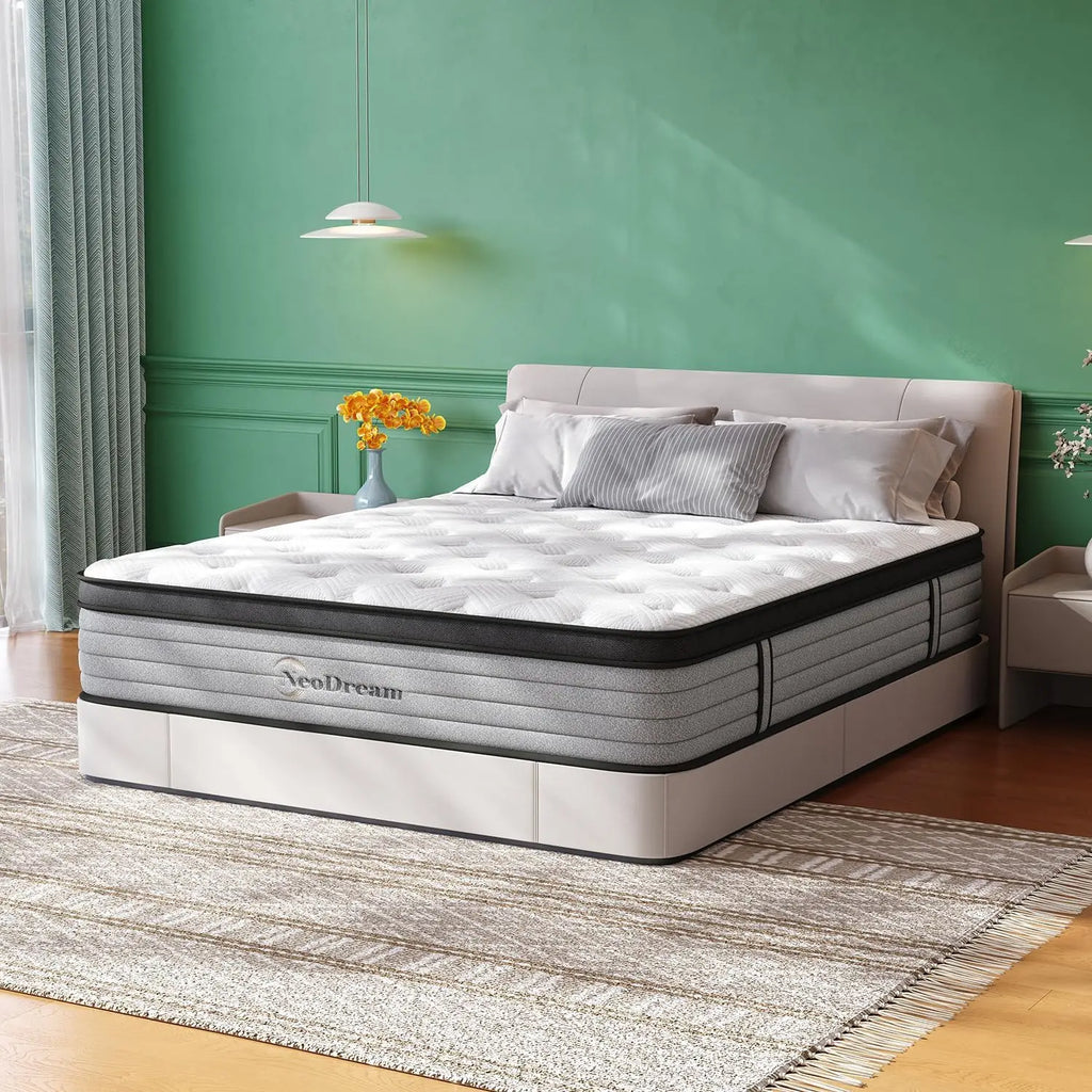 Hybrid King Mattress with Memory Foam & Pocket Springs, Medium Firm for Pressure Relief and Motion Isolation - LuxeHome Furniture