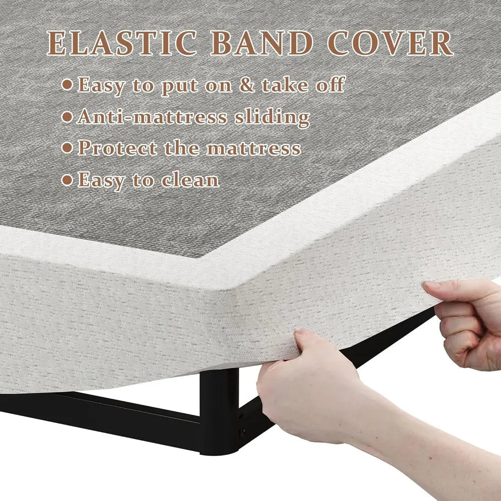 Queen Size Box Springs - 5 Inch Low Profile Mattress No Noise Heavy Duty Metal Base with Clean Fabric Cover, Easy Assembly