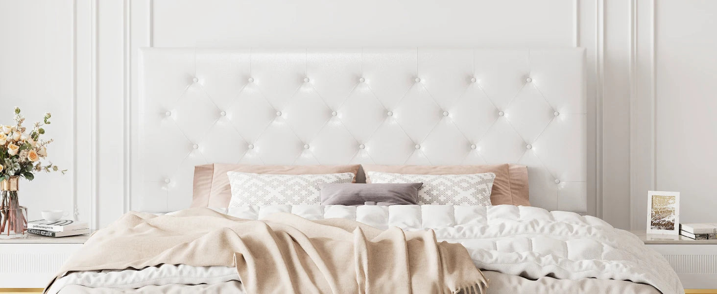 (Queen/Full) Faux Leather Platform Bed with Adjustable Diamond‑Tufted Headboard — Stylish Upholstered Frame - LuxeHome Furniture