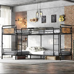 Quad Metal Bunk Bed — Heavy‑Duty Twin Frames, Converts to 3 Twins, Detachable Triple Bunk (Black) - LuxeHome Furniture
