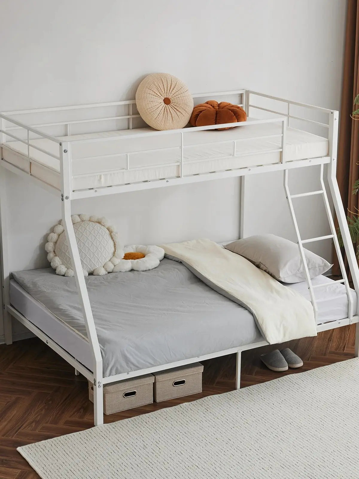 Twin‑over‑Full Metal Bunk Bed — Heavy‑Duty, Full Guardrail & Ladder, Under‑Bed Storage - LuxeHome Furniture