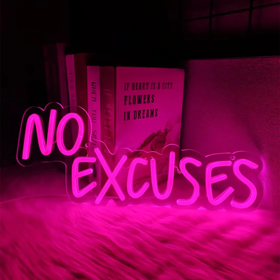 "No Excuses Neon Wall Sign – Illuminated Decor for Cafe, Bar, Gym, Living Room, Bathroom, Kitchen, and Home Art – Perfect Gift Plaque" - LuxeHome Furniture