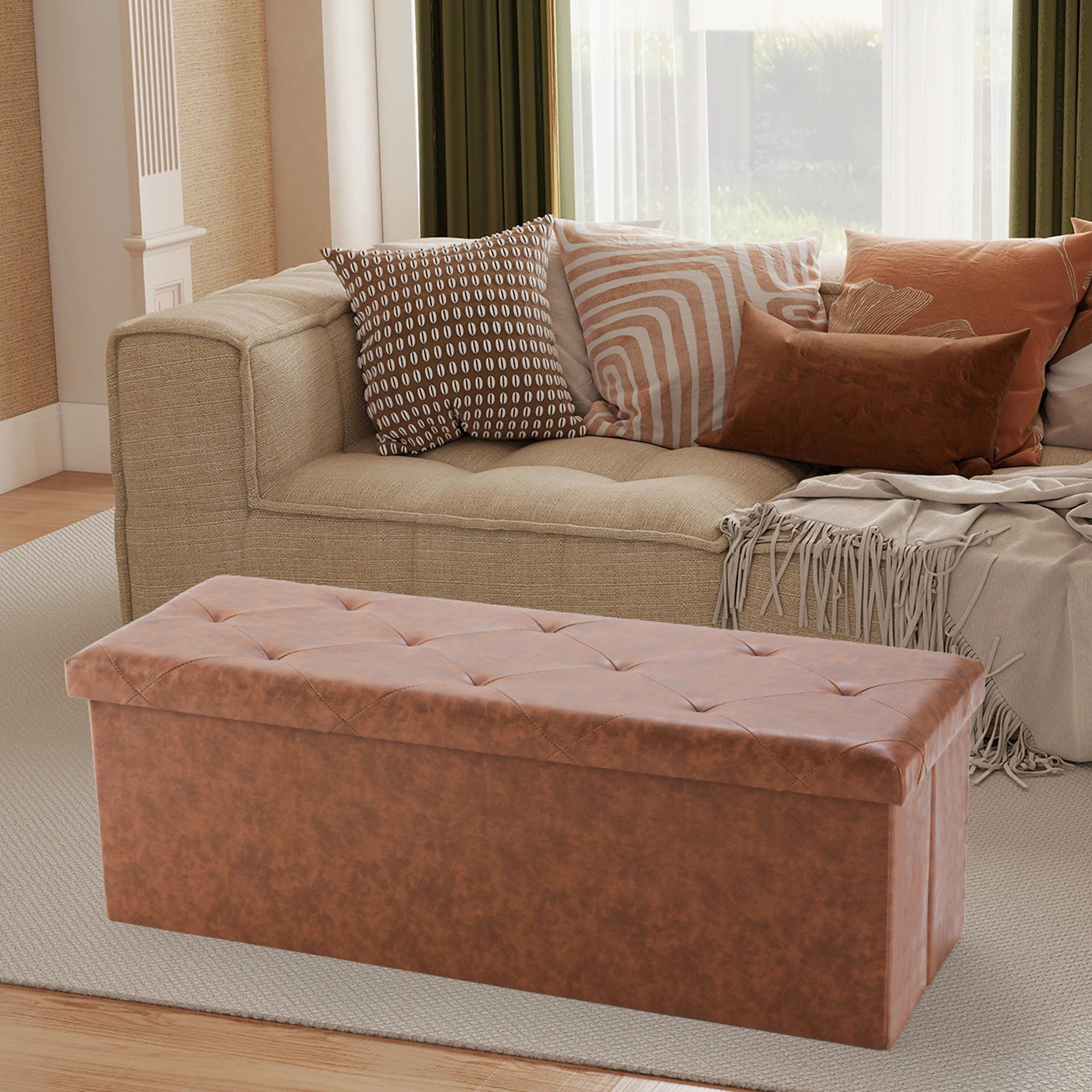 " Leather Folding Ottoman Storage Bench – Multi-Functional Footstool and Toy Box with 660 lbs Capacity for Living Room and Bedroom" - LuxeHome Furniture